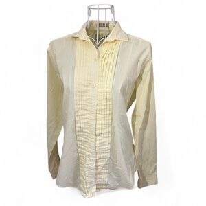 Diane Von Furstenberg Butter Yellow Pintuck Button Down Shirt Size 10